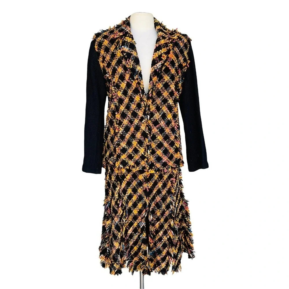 Vintage Molato Size M Black Yellow Halloween Witch Tweed Skirt Jacket Suit
